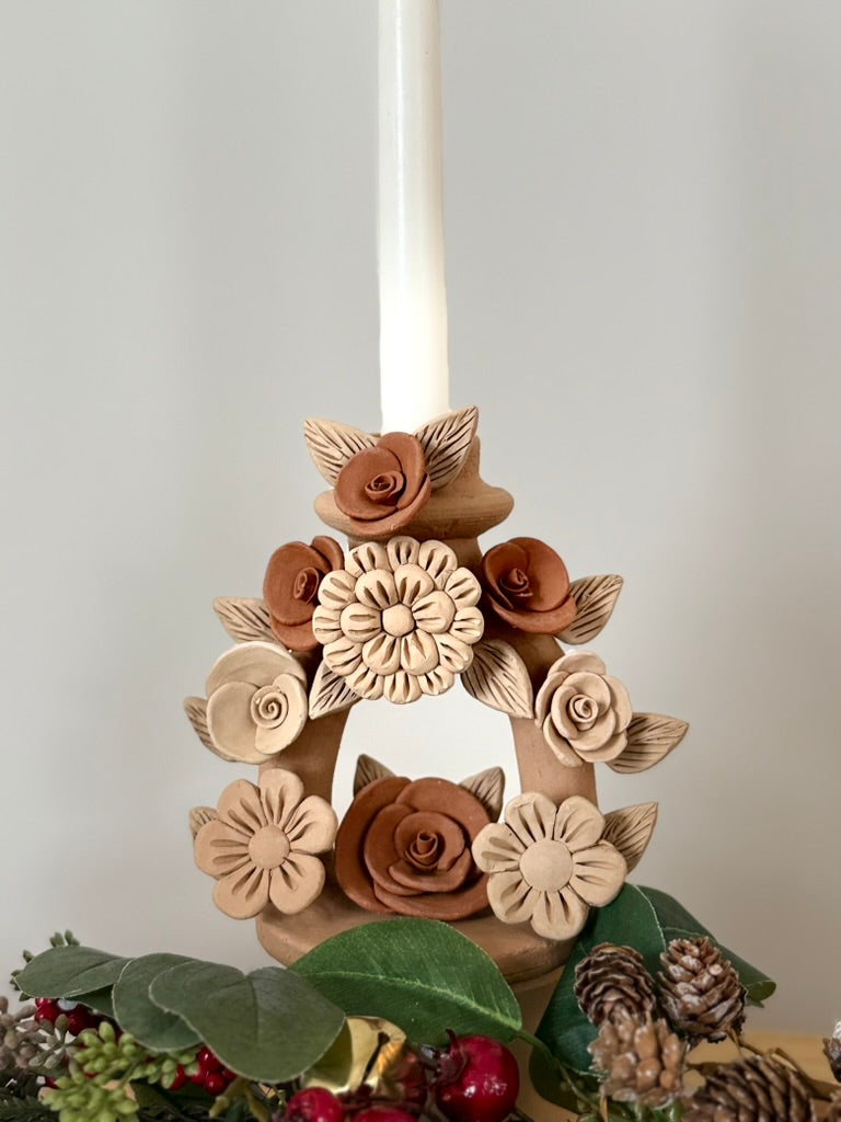 Handmade Clay Candleholder - 3D Flowers