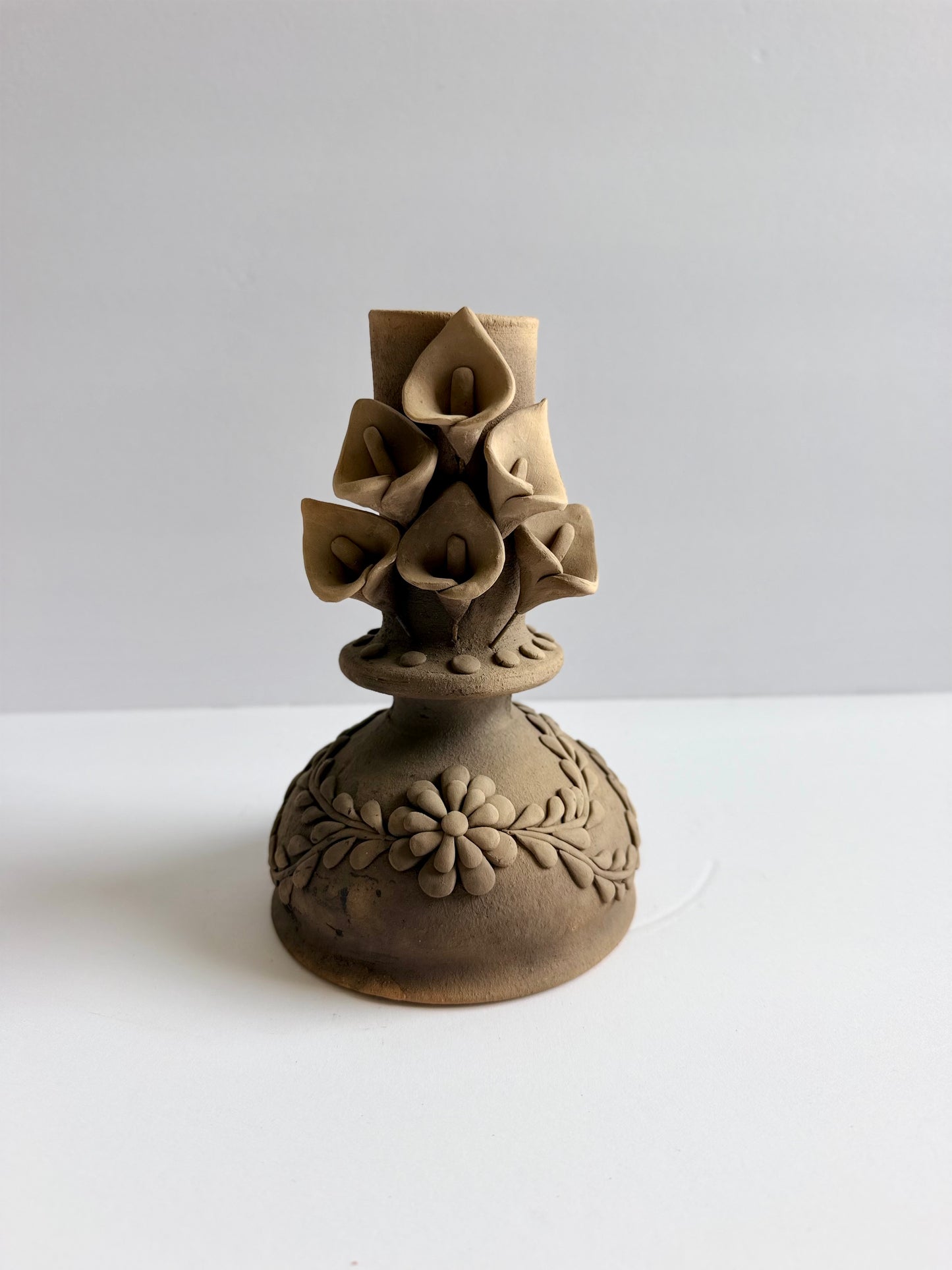 Smoked Clay Candleholder - Alcatraz 3D Flowers