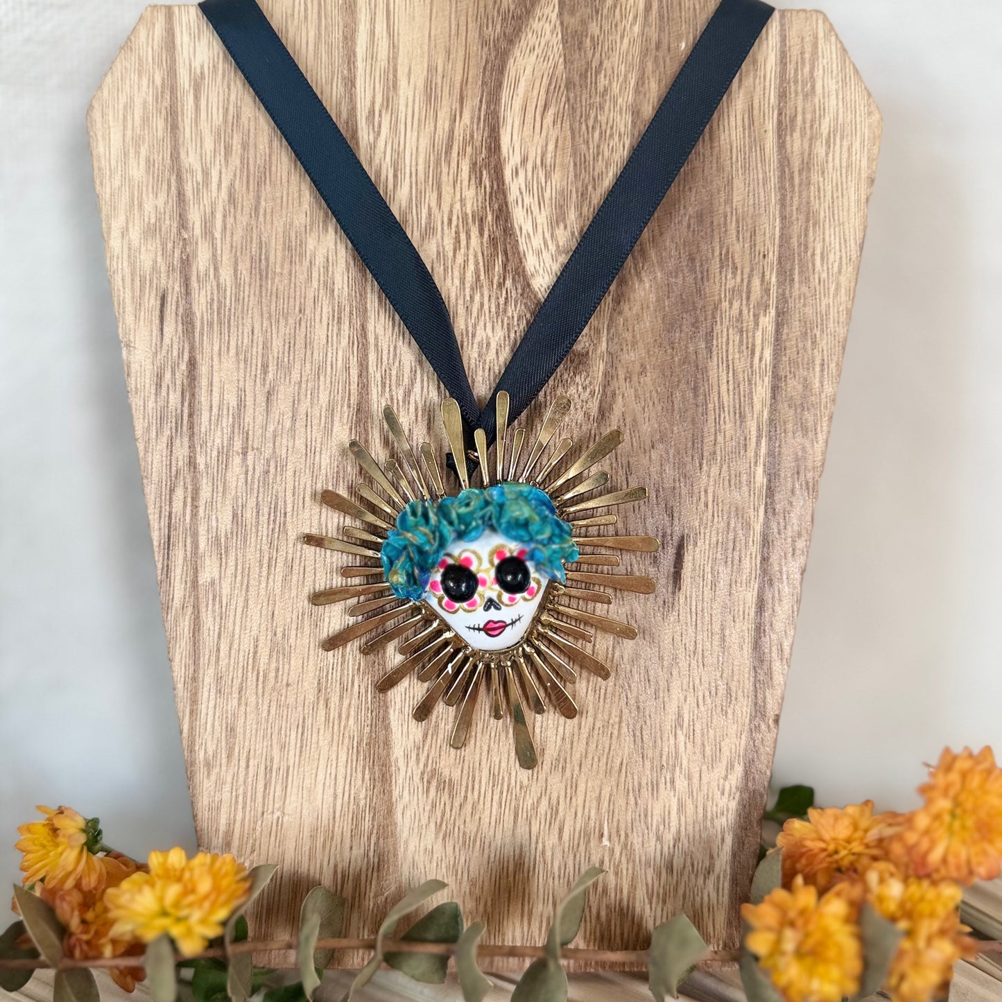Teal Catrina Pendant w/Sun Rays