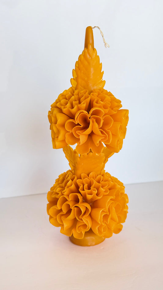 Handmade Beeswax Double Candle - Cempasuchil Orange