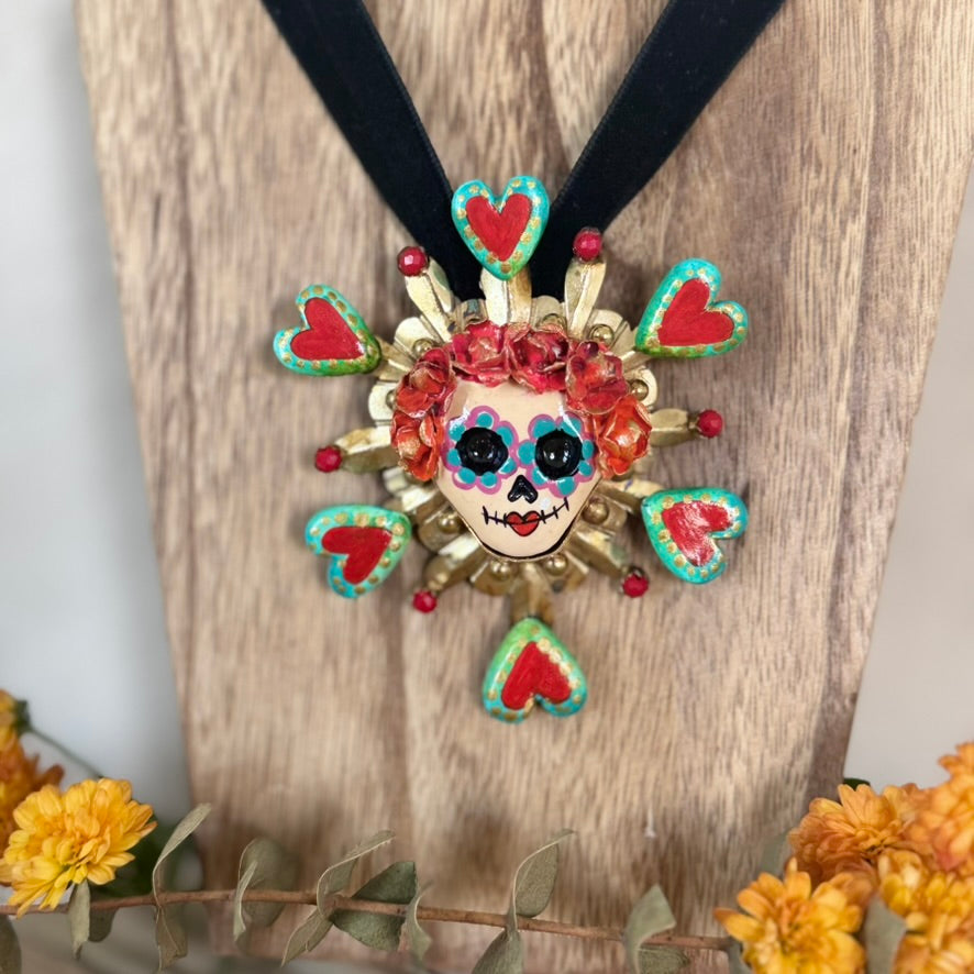 Multi-Heart Catrina Pendant  - Red/Green