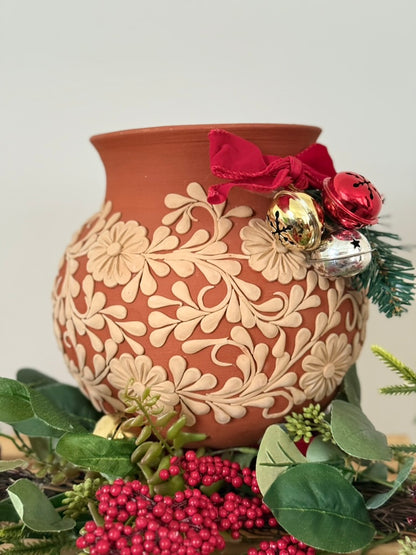 Intricate Clay Vase - All Flower Design