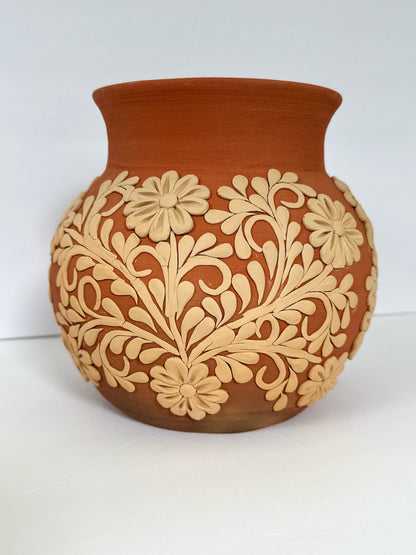 Intricate Clay Vase - All Flower Design