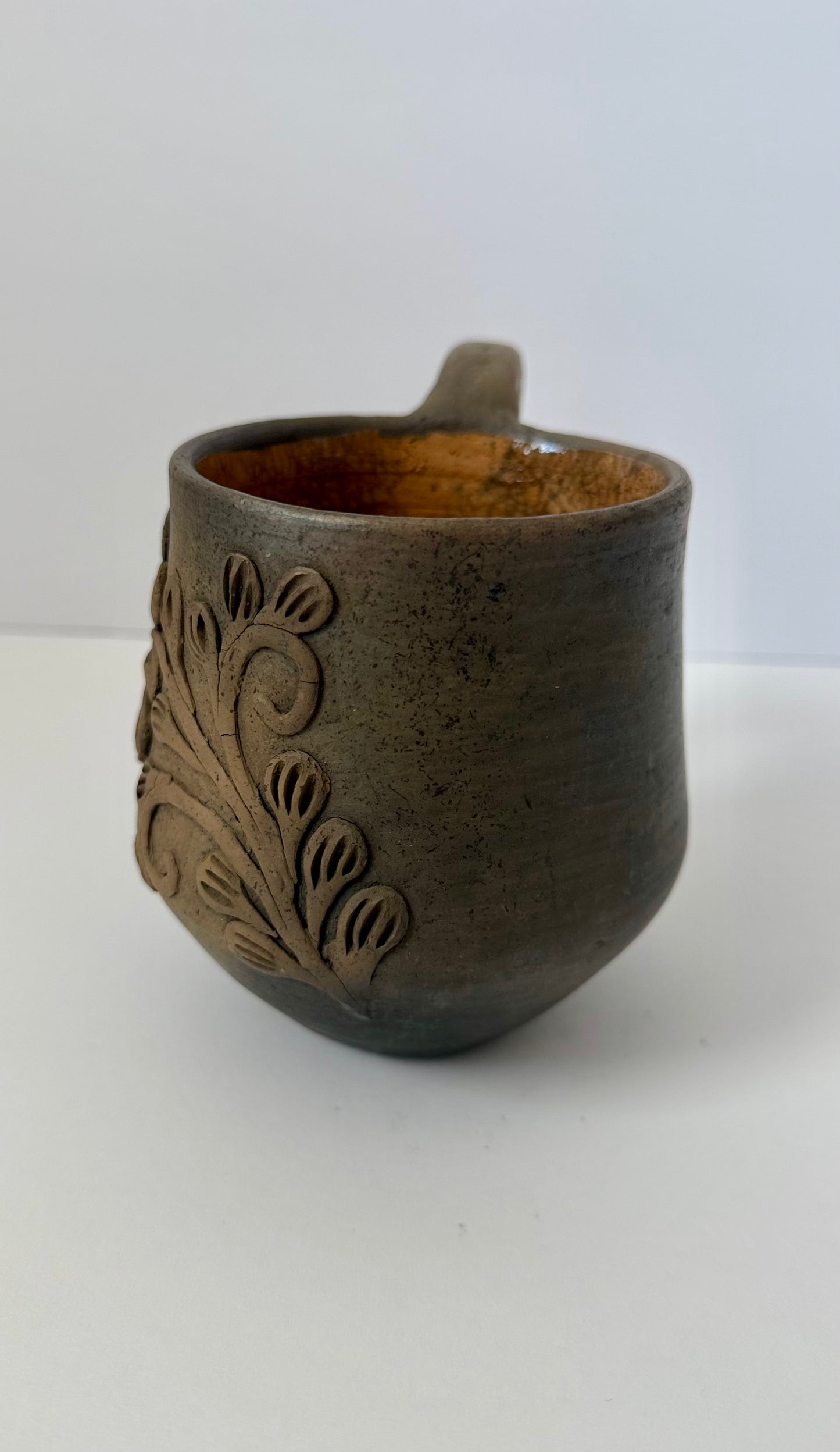 Embroidered Smoked Clay Floral Mug