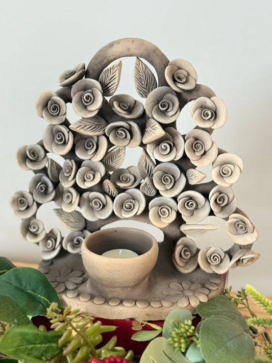 Large Handmade Intricate Clay Candleholder - Smoked