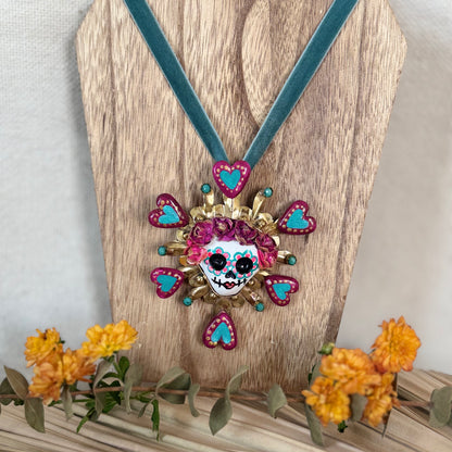 Multi-Heart Catrina Pendant  - Purple/Teal