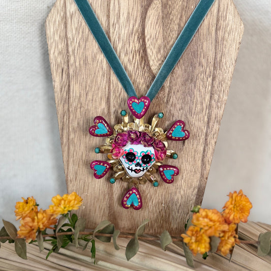 Multi-Heart Catrina Pendant  - Purple/Teal