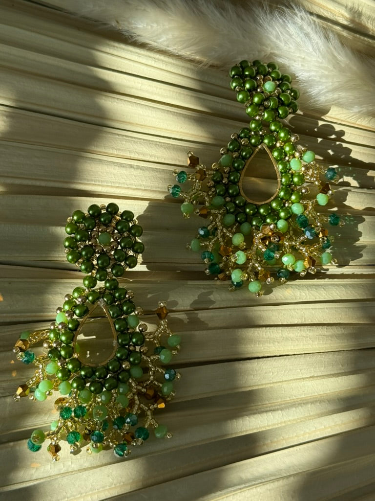 Olive Green/Gold Dangle Earrings