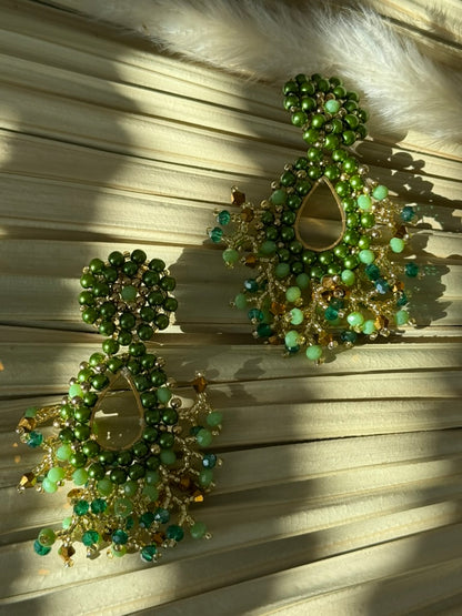 Olive Green/Gold Dangle Earrings