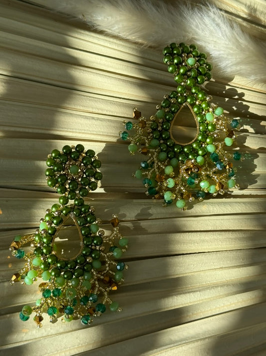 Olive Green/Gold Dangle Earrings