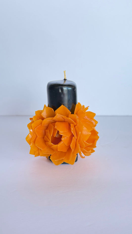 Handmade Beeswax Candle - Cempasuchil Orange/Black