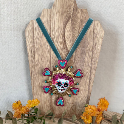 Multi-Heart Catrina Pendant  - Purple/Teal