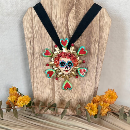 Multi-Heart Catrina Pendant  - Red/Green