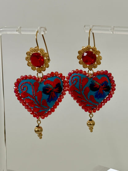 Red/Blue Embroidered Filigrana Earrings