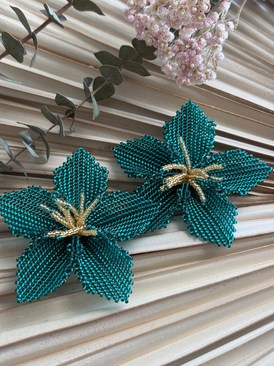 3D Tropical Flower Earring - Teal
