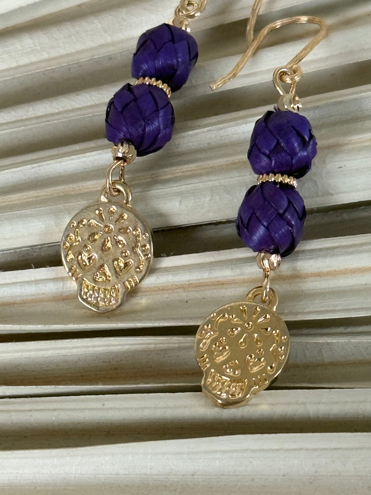 Palm & Dia De Muertos Charm Earrings - Purple