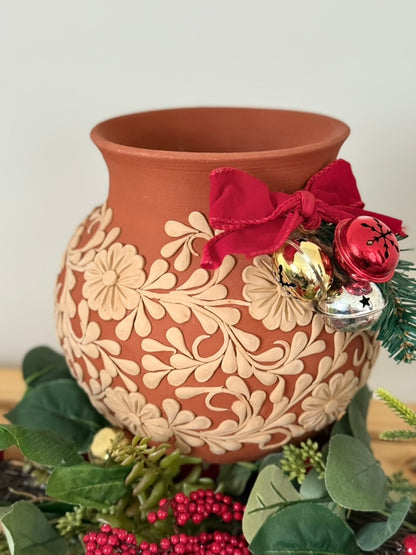 Intricate Clay Vase - All Flower Design