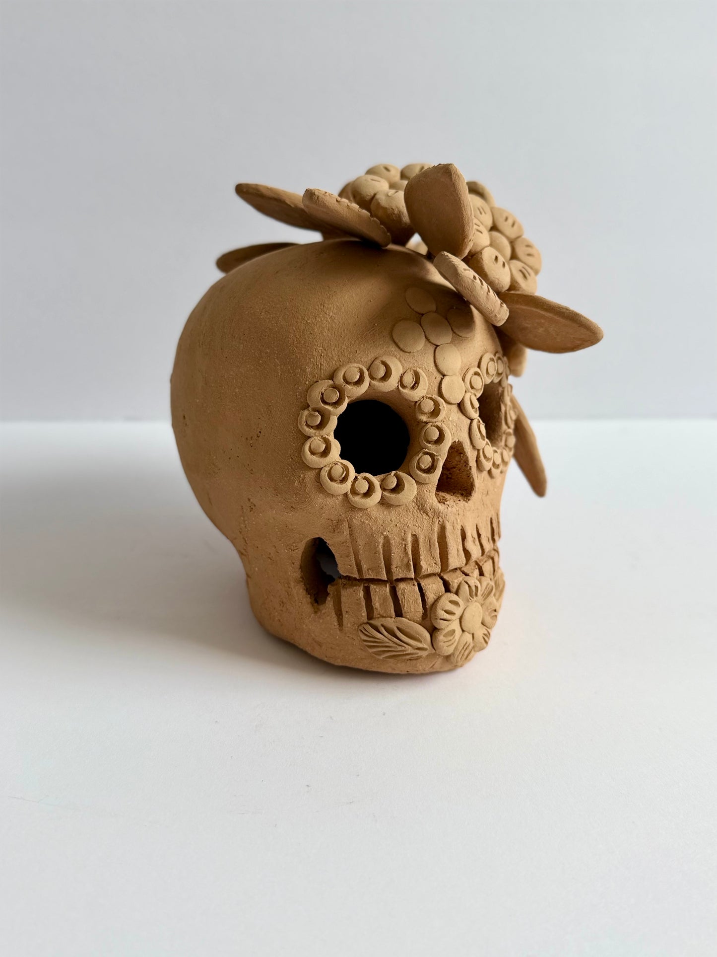 Embroidered Dia De Muertos Skull - Natural