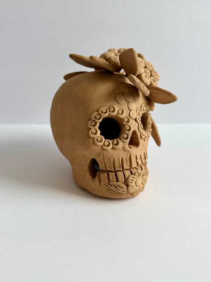 Embroidered Dia De Muertos Skull - Natural