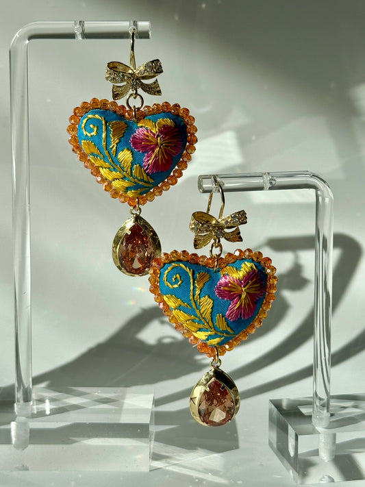 Yellow/Pink Embroidered Filigrana Earrings
