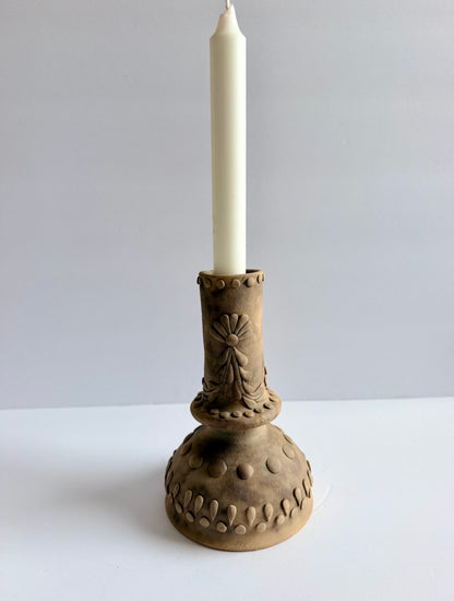 Smoked Clay Candleholder - Embroidered