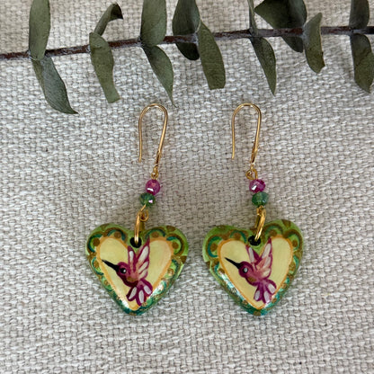 Hummingbird Heart-Shaped Earrings