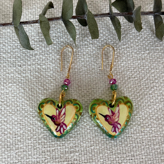 Hummingbird Heart-Shaped Earrings
