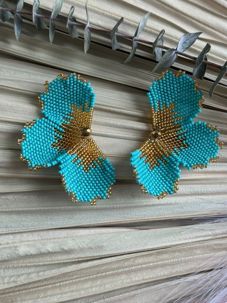 Turquoise/Gold Half Floral Earrings