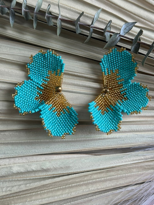Turquoise/Gold Half Floral Earrings