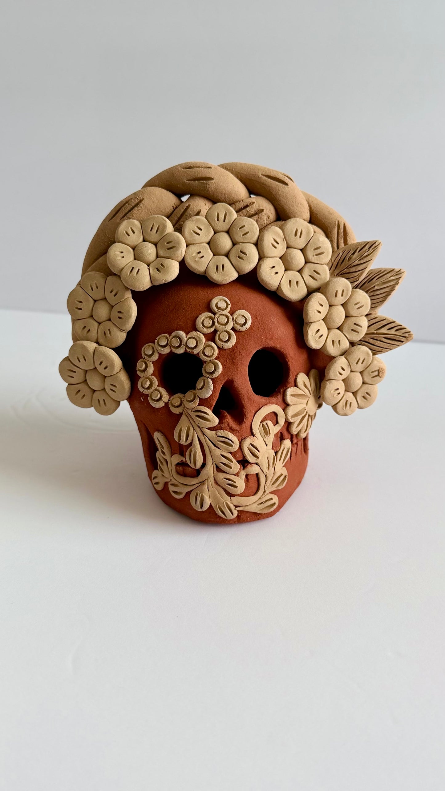 Embroidered/3D Flowers Dia De Muertos Skull - Two Tone