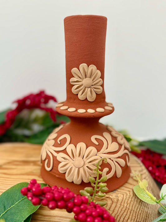 Red Clay Candleholder - Embroidered 2