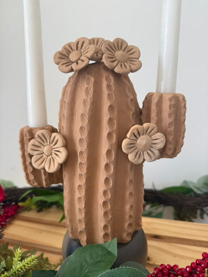 Natural Clay Cactus Candle Holder