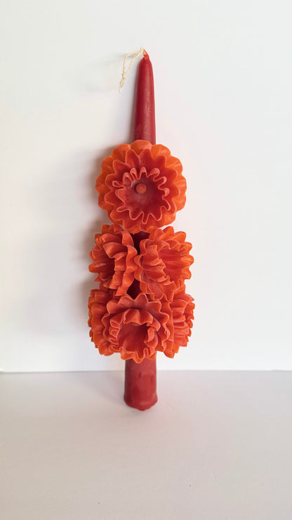 Handmade Beeswax Candle - Dark Orange