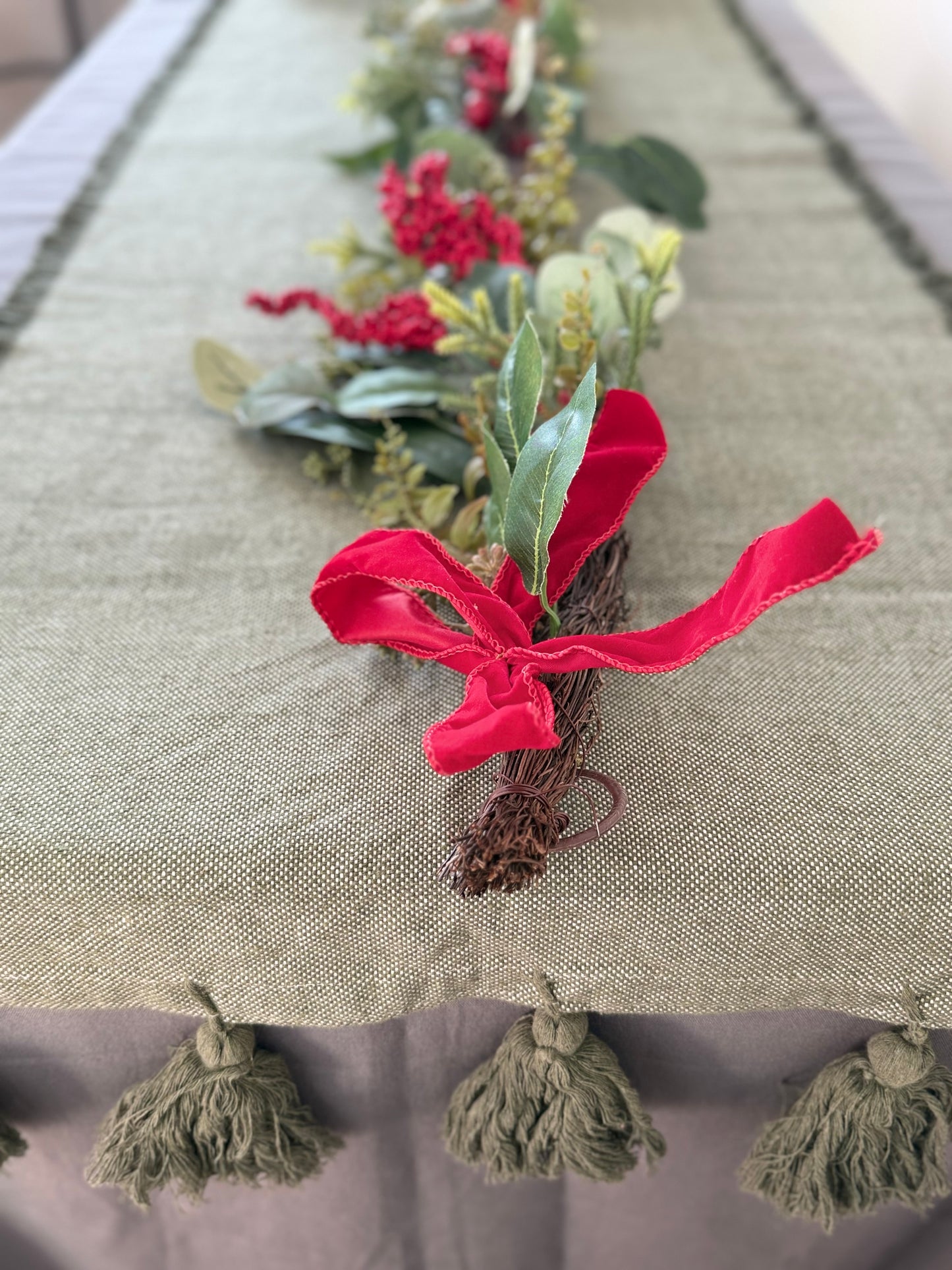 Pedal Loom Table Runner - Olive Green