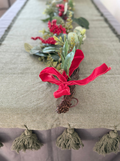 Pedal Loom Table Runner - Olive Green