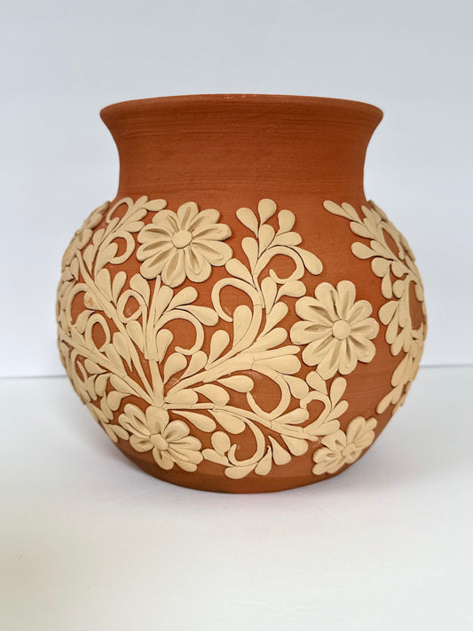 Intricate Clay Vase - All Flower Design