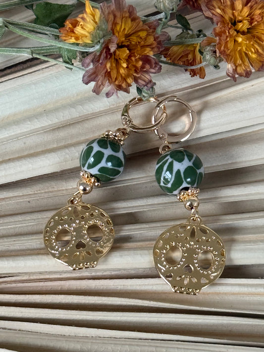 Talavera Catrina Earrings - Olive Green