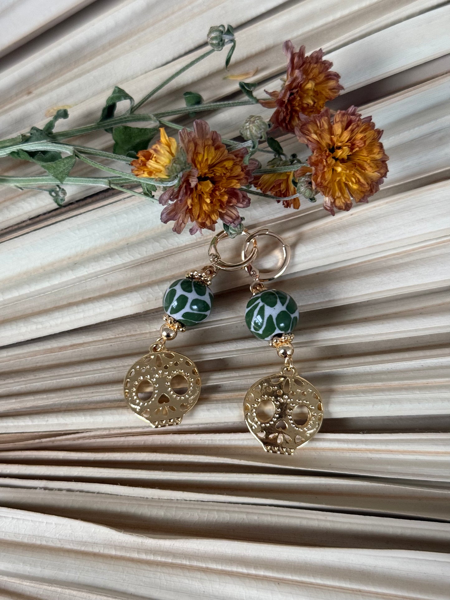 Talavera Catrina Earrings - Olive Green
