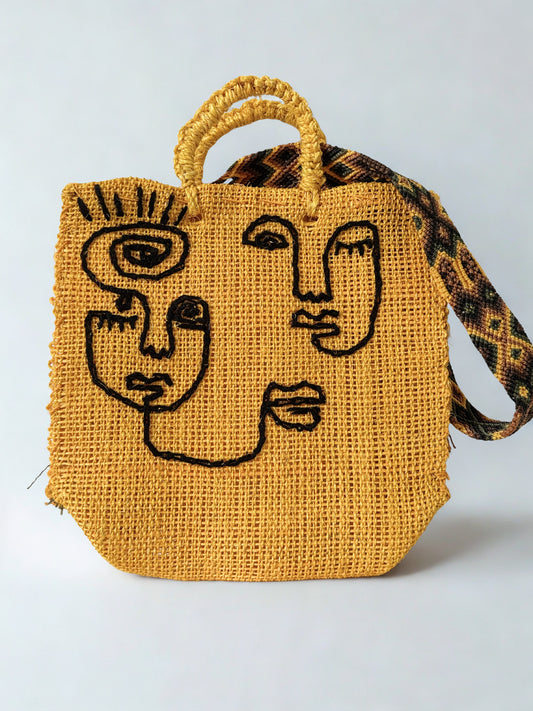 Hand Embroidered Ixtle Handbag | Yellow