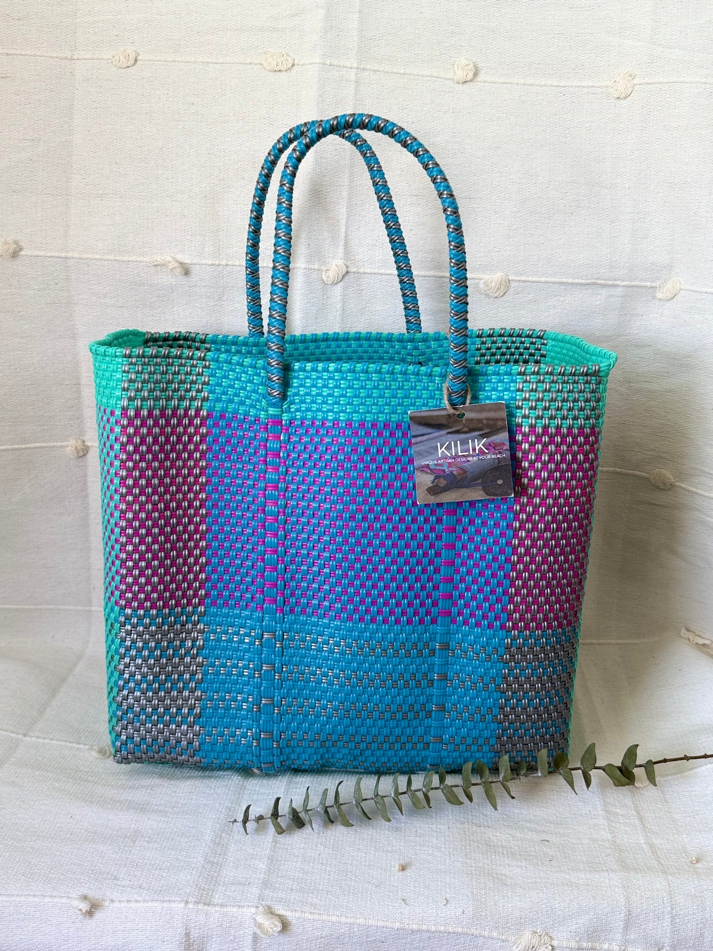 Handwoven Recycled Plastic Tote - Medium Size