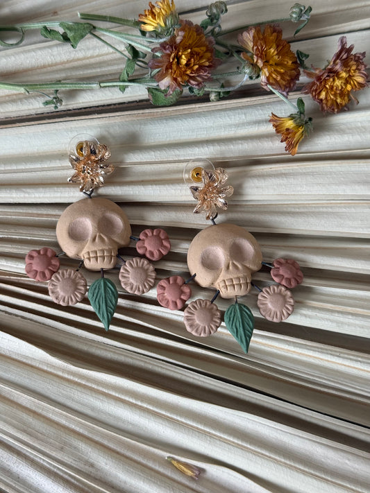 Clay Skull Shaped/Flowers Earrings