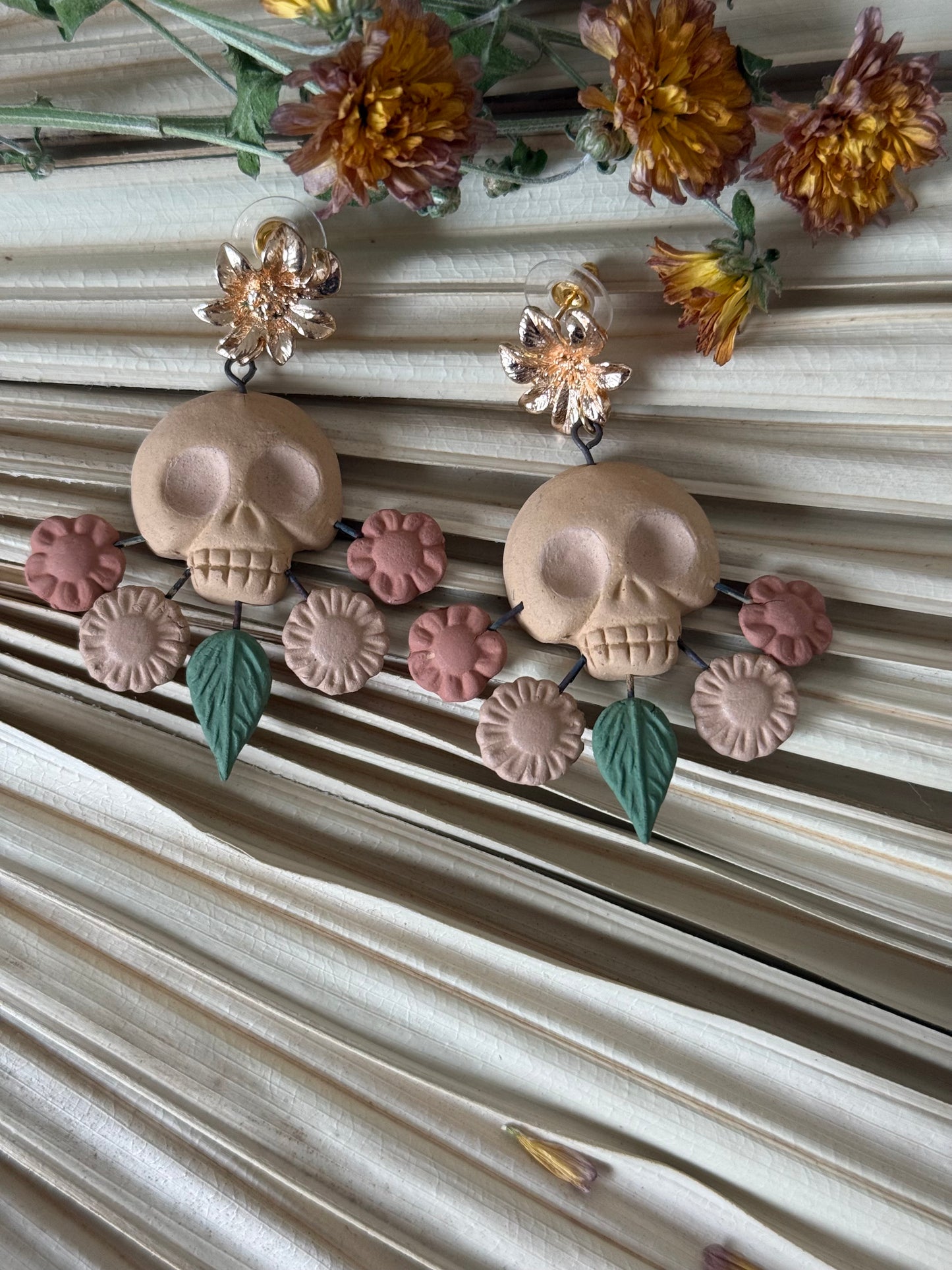 Clay Skull Shaped/Flowers Earrings
