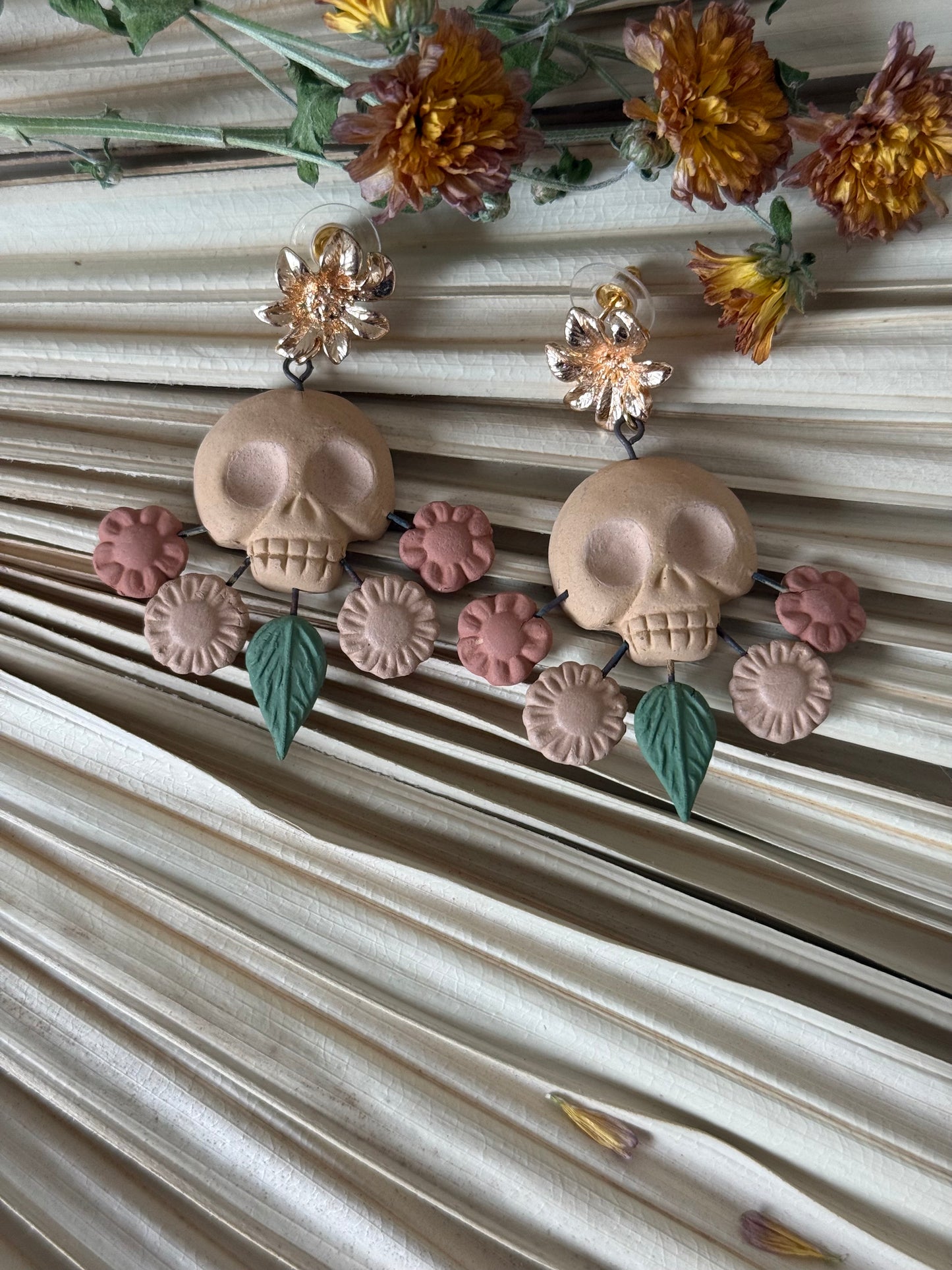 Clay Skull Shaped/Flowers Earrings