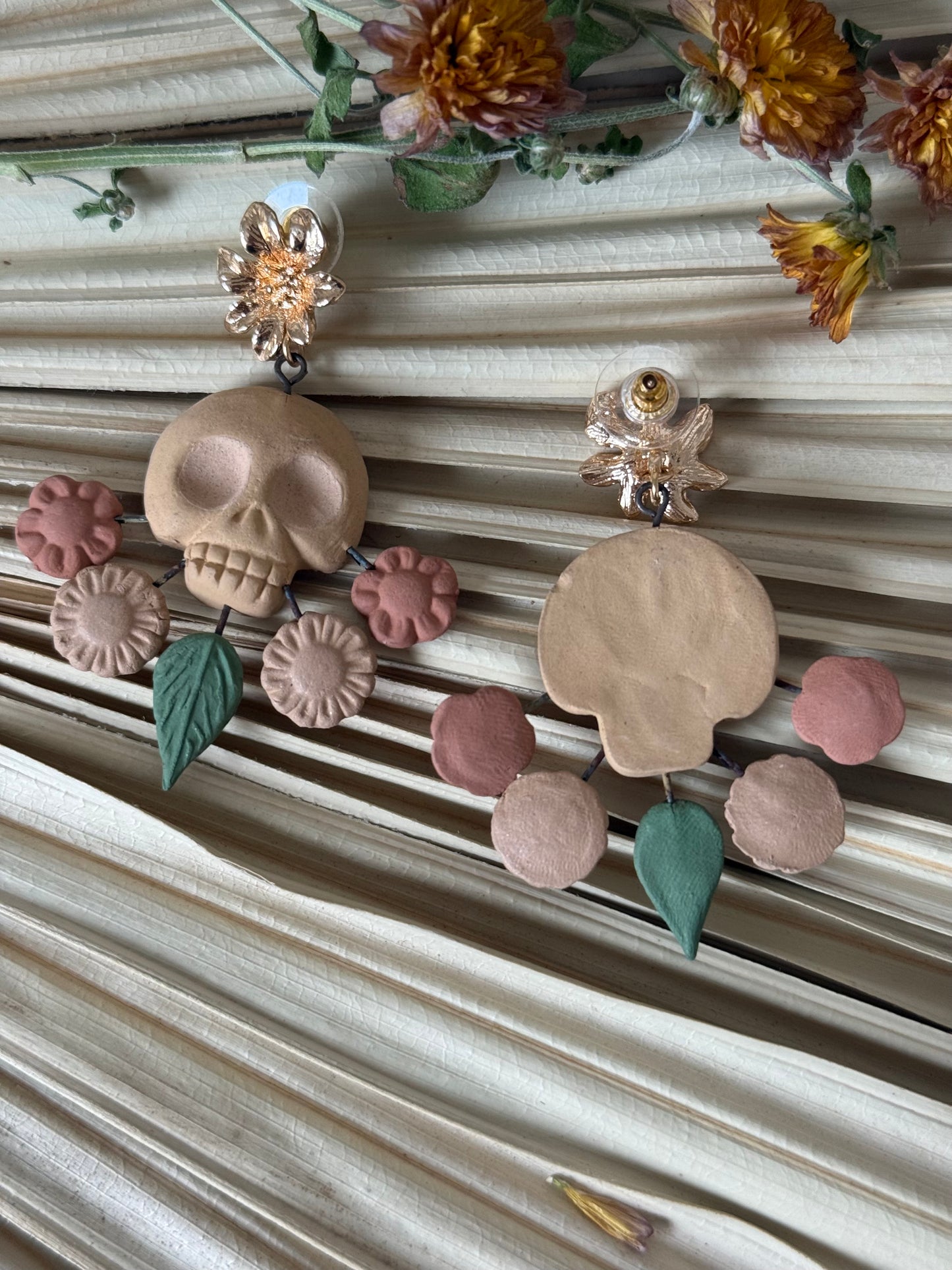 Clay Skull Shaped/Flowers Earrings