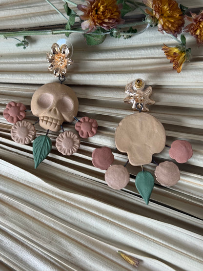 Clay Skull Shaped/Flowers Earrings
