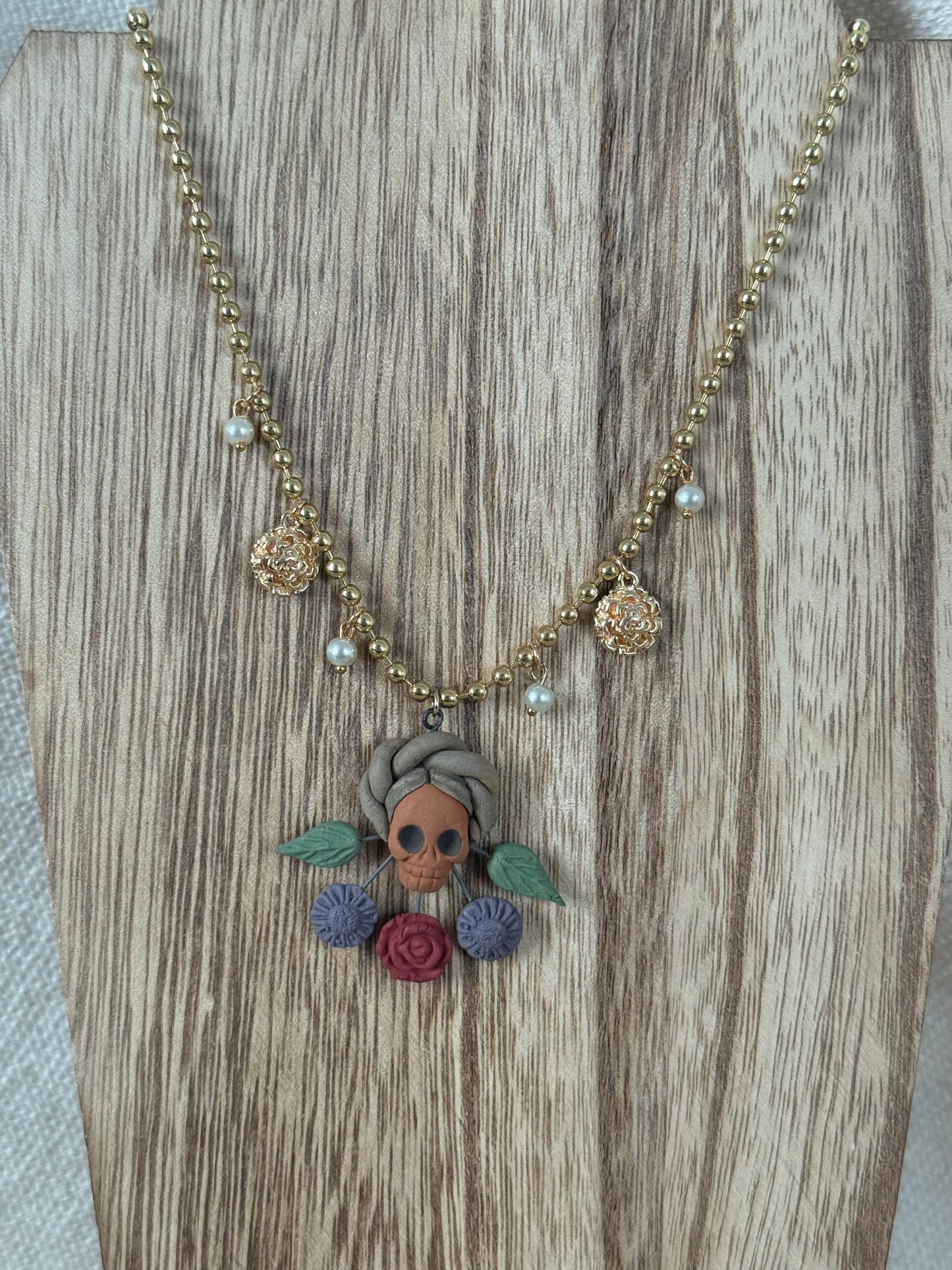 Clay Catrina/Colorful Flowers Necklace