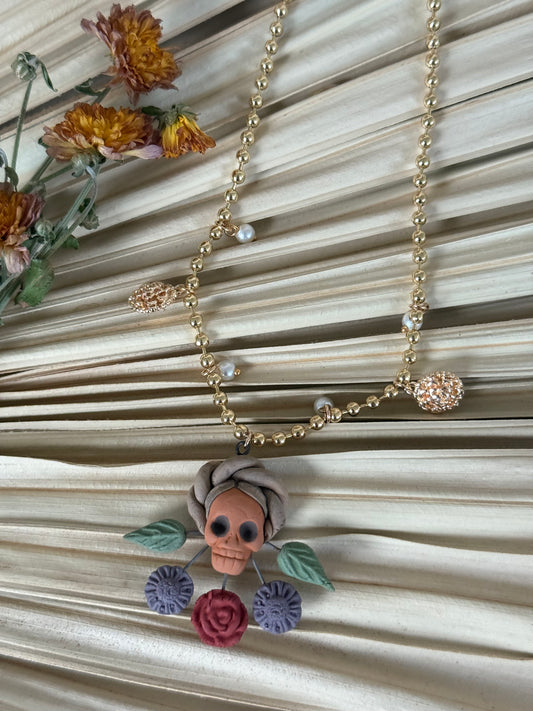Clay Catrina/Colorful Flowers Necklace