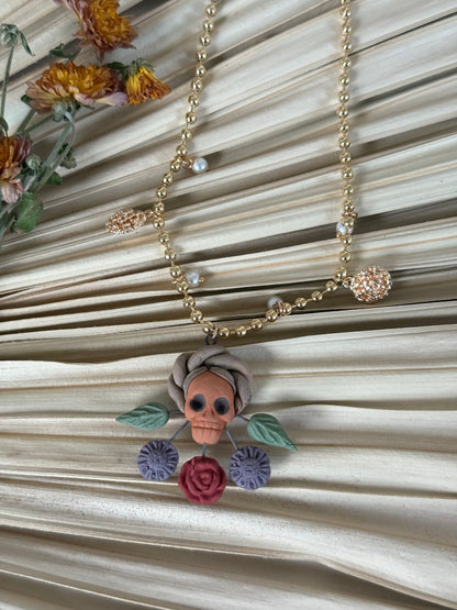 Clay Catrina/Colorful Flowers Necklace