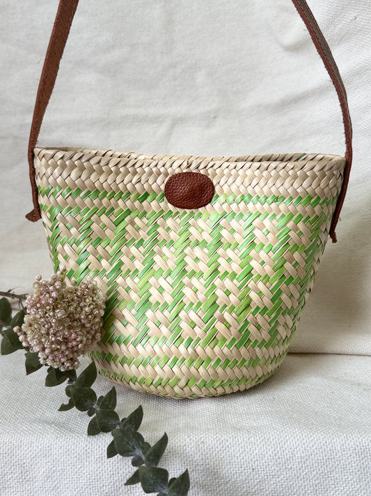 Mini Palm Crossbody Handbag - Lime Green Squares