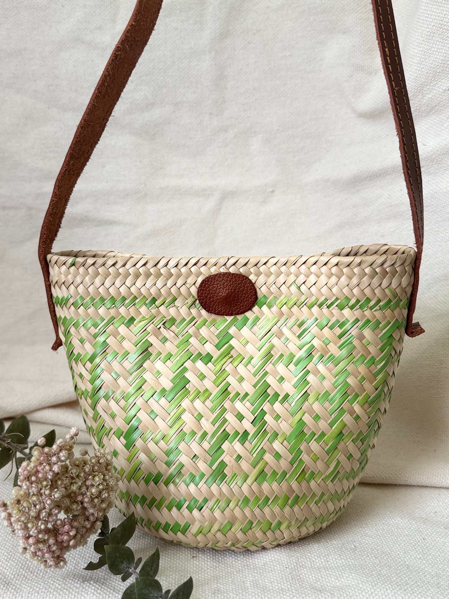 Mini Palm Crossbody Handbag - Lime Green Squares